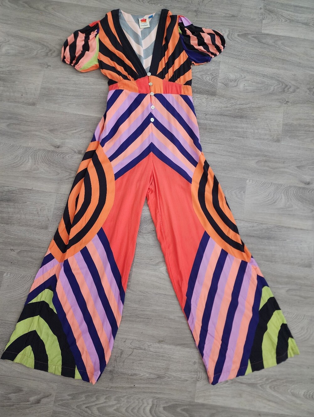 Farm Rio Deep V Wide Leg Jumpsuit Size XSZ - Picture 5 of 11
